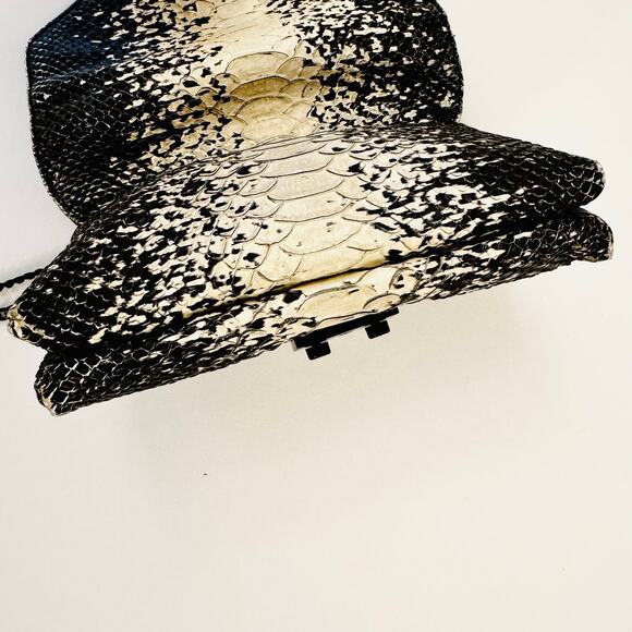 Loeffler Randall Snake Python Embossed Crossbody Chain Bag Black Cream w Mirror - Picture 9 of 11